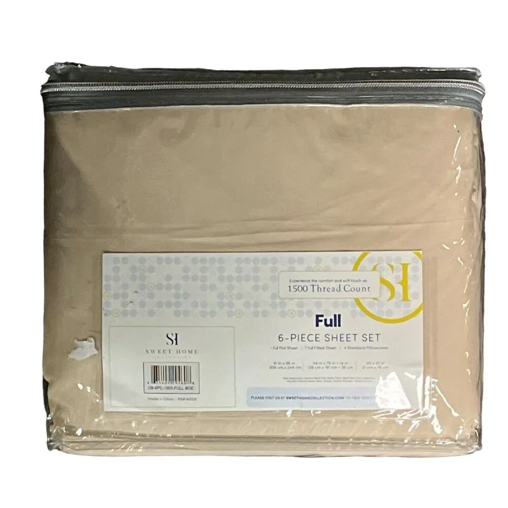 Sweet Home Collection Beige 1500 Count 6 Piece Bedroom Full Bed Sheet‎ Set